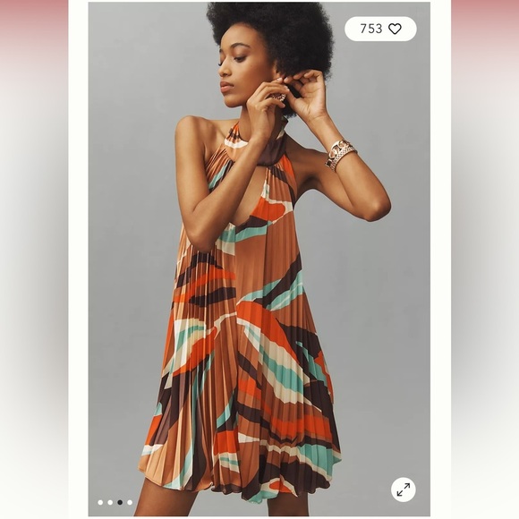 Anthropologie NWT HUTCH HALTER PLEATED SWING MINI DRESS size L. - Picture 2 of 9